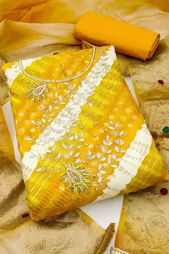 leheriya embellished unstitched dress material