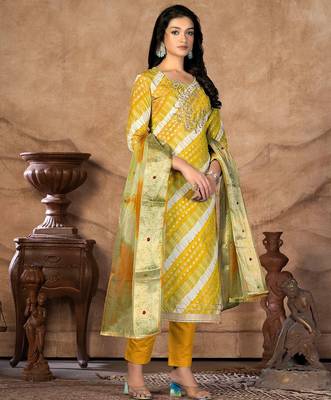 leheriya embellished unstitched dress material 3