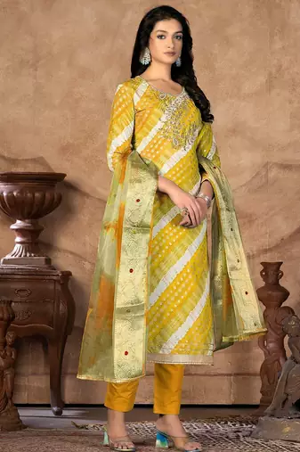 leheriya embellished unstitched dress material