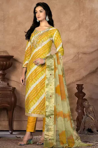 leheriya embellished unstitched dress material