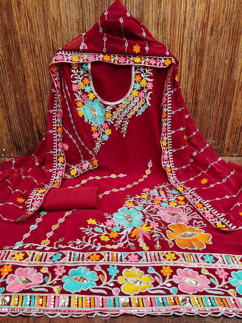 ethnic motifs embroidered silk georgette unstitched dress material