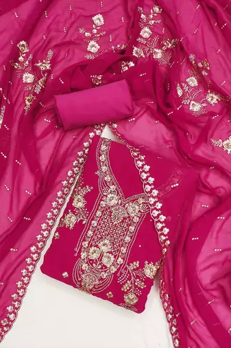 ethnic motifs embroidered beads and stones unstitched dress material
