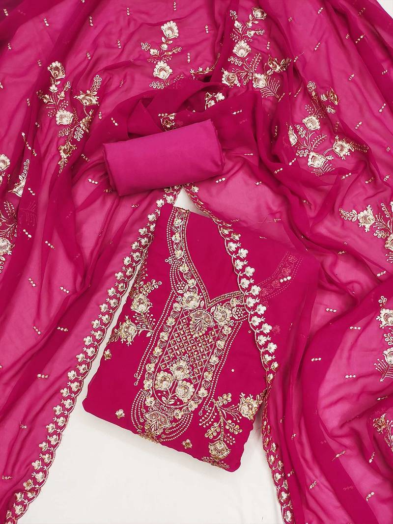 ethnic motifs embroidered beads and stones unstitched dress material
