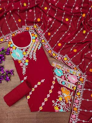 ethnic motifs embroidered silk georgette unstitched dress material 2