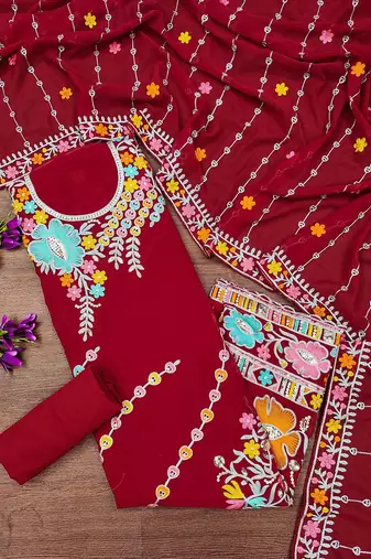 ethnic motifs embroidered silk georgette unstitched dress material