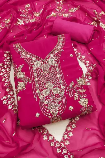 ethnic motifs embroidered beads and stones unstitched dress material