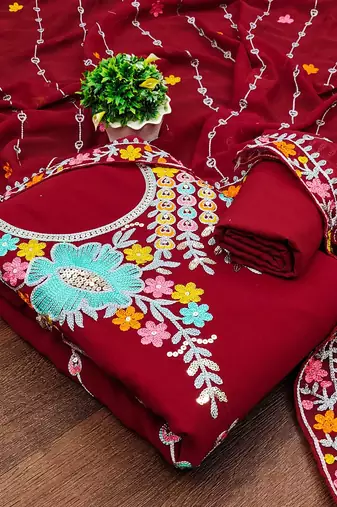 ethnic motifs embroidered silk georgette unstitched dress material