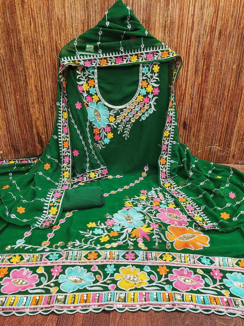 ethnic motifs embroidered silk georgette sequinned unstitched dress material