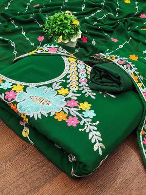 ethnic motifs embroidered silk georgette sequinned unstitched dress material 3