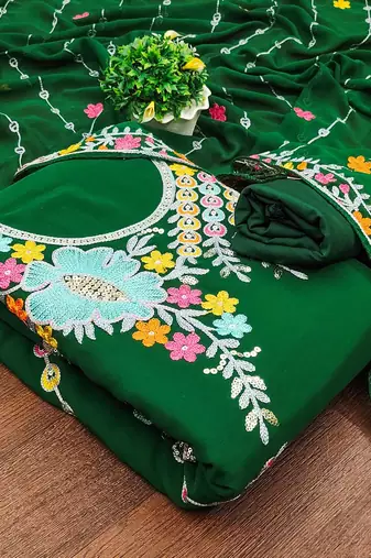 ethnic motifs embroidered silk georgette sequinned unstitched dress material