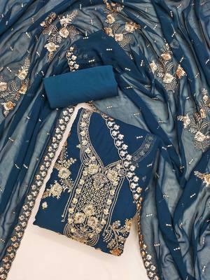 ethnic motifs embroidered beads and stones unstitched dress material 1