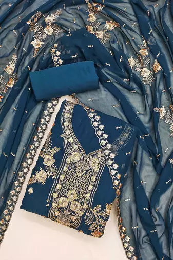 ethnic motifs embroidered beads and stones unstitched dress material