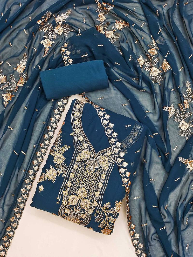 ethnic motifs embroidered beads and stones unstitched dress material