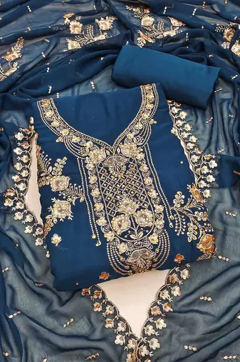 ethnic motifs embroidered beads and stones unstitched dress material