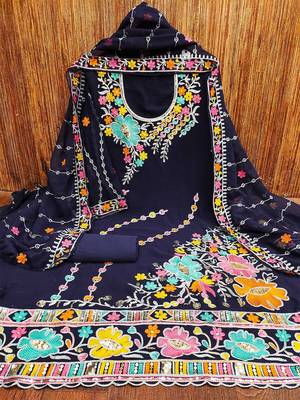 ethnic motifs embroidered silk georgette unstitched dress material 1