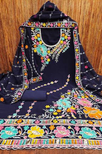 ethnic motifs embroidered silk georgette unstitched dress material