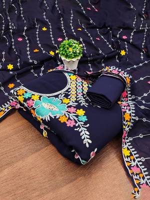 ethnic motifs embroidered silk georgette unstitched dress material 2