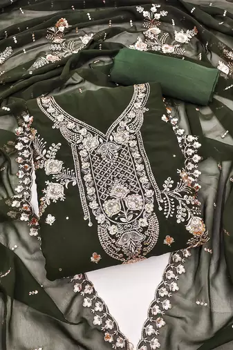 ethnic motifs embroidered beads and stones unstitched dress material