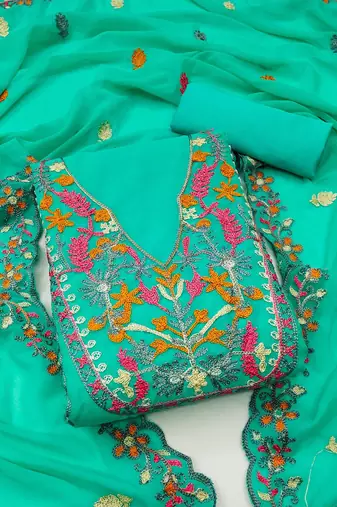 ethnic motifs embroidered unstitched dress material