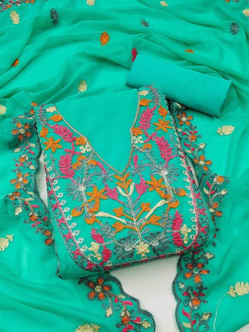 ethnic motifs embroidered unstitched dress material