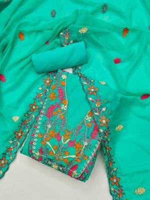 ethnic motifs embroidered unstitched dress material 2