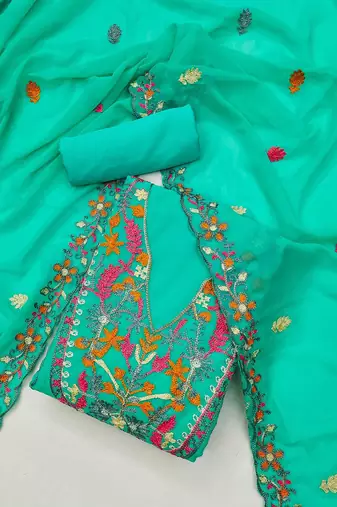 ethnic motifs embroidered unstitched dress material
