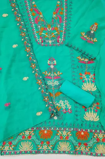 ethnic motifs embroidered unstitched dress material