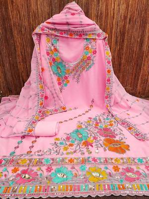 ethnic motifs embroidered silk georgette unstitched dress material 3