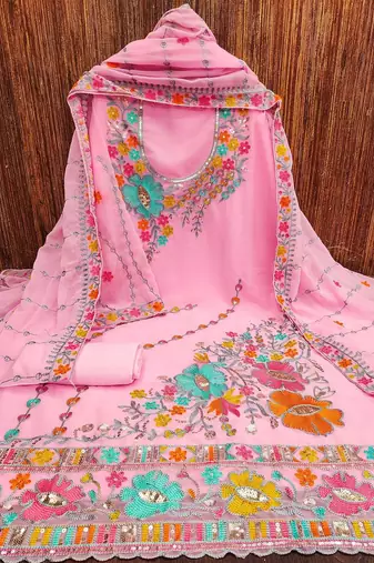 ethnic motifs embroidered silk georgette unstitched dress material