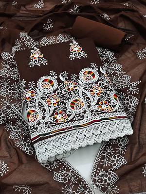 floral embroidered chanderi cotton unstitched dress material 1