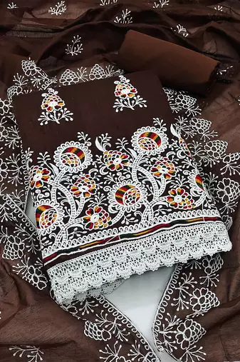 floral embroidered chanderi cotton unstitched dress material