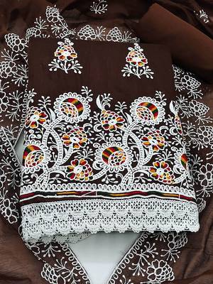 floral embroidered chanderi cotton unstitched dress material 2