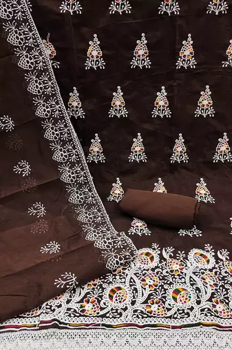 floral embroidered chanderi cotton unstitched dress material