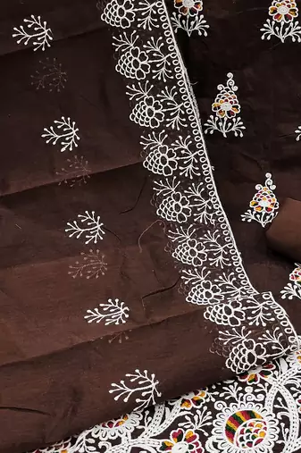 floral embroidered chanderi cotton unstitched dress material