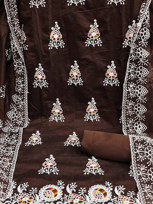 floral embroidered chanderi cotton unstitched dress material 5