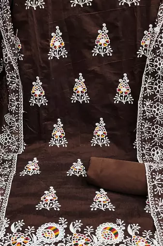 floral embroidered chanderi cotton unstitched dress material