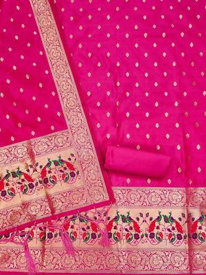 ethnic motifs woven design zari unstitched dress material 3