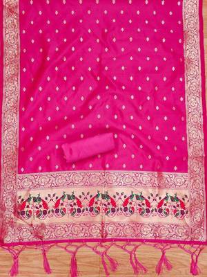 ethnic motifs woven design zari unstitched dress material 4