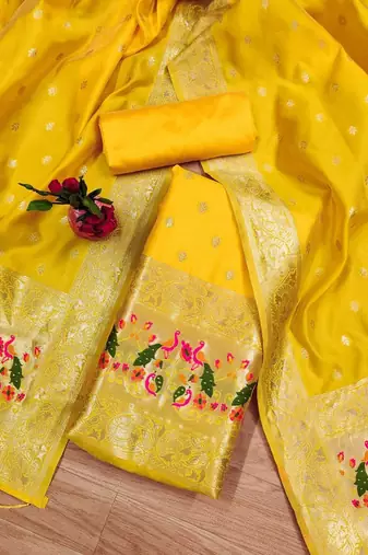 ethnic motifs woven design zari unstitched dress material