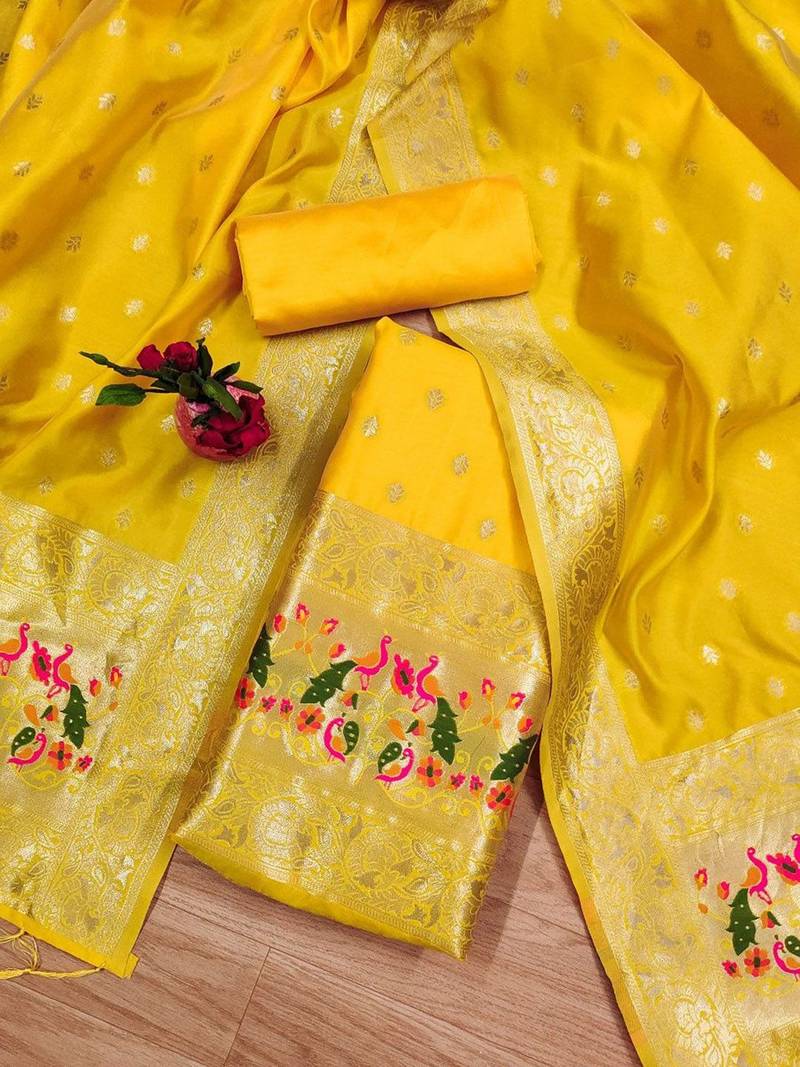 ethnic motifs woven design zari unstitched dress material