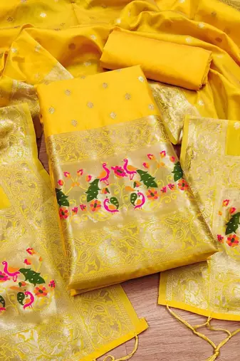 ethnic motifs woven design zari unstitched dress material