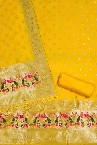 ethnic motifs woven design zari unstitched dress material