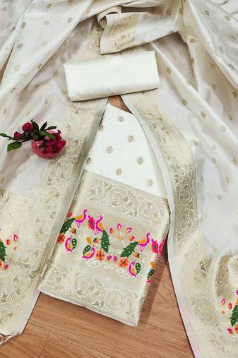 ethnic motifs woven design unstitched dress material