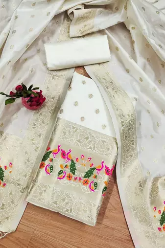 ethnic motifs woven design unstitched dress material
