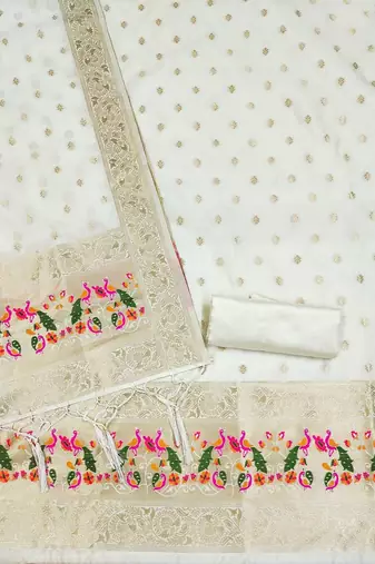ethnic motifs woven design unstitched dress material