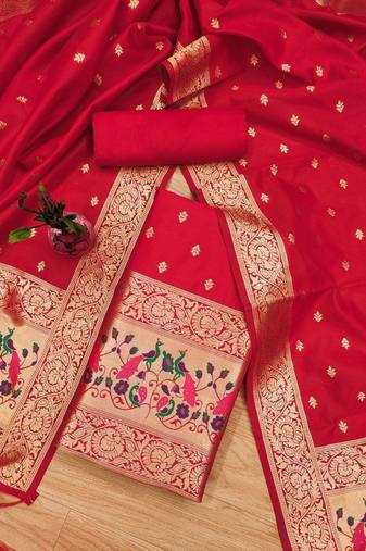 ethnic motifs woven design zari unstitched dress material