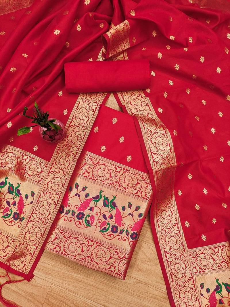 ethnic motifs woven design zari unstitched dress material