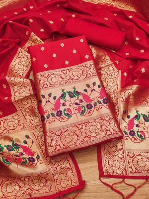 ethnic motifs woven design zari unstitched dress material 2
