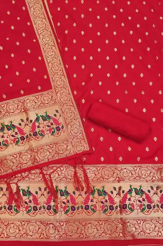 ethnic motifs woven design zari unstitched dress material