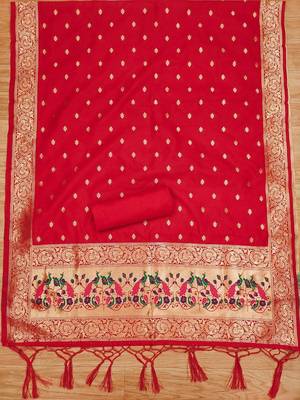 ethnic motifs woven design zari unstitched dress material 4